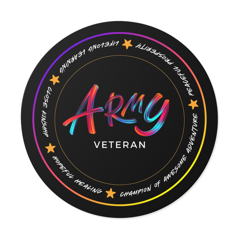 Elevate your electronic devices and more with our Army Veteran Neon Round Vinyl Sticker, a vibrant tribute to the resilience and strength of military Veterans. Perfect for military service members, female veterans, and anyone seeking to support this special population through the endorsement of positive character traits. 