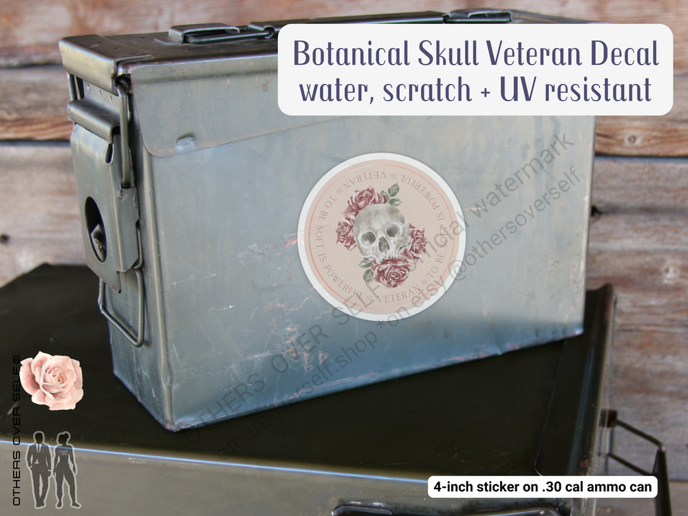 Unveil the essence of strength and grace with our Veteran Botanical Skull Decal, inspired by the elegance of Edgar Allan Poe and tailored for the resilient women who've served in the military. Embrace the mantra that to be soft is powerful with this uniquely crafted laptop decal