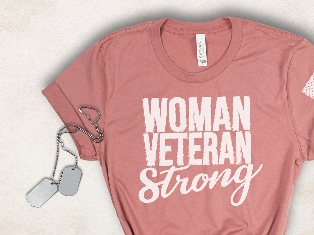 Woman Veteran Strong | inspirational tshirt | retirement gifts for military women | bella canvas athletic heather | appropriate graphic tees